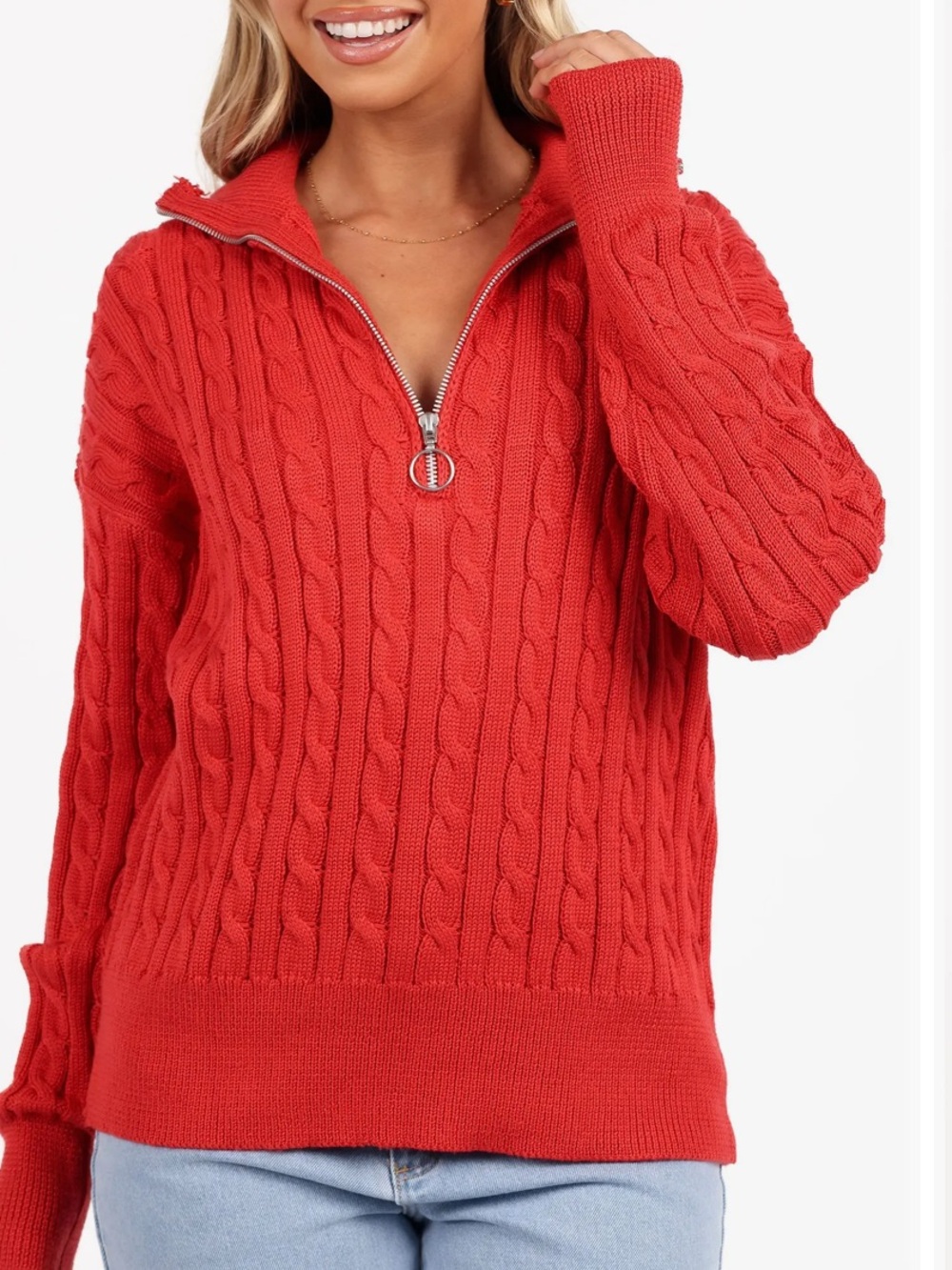 Petal & Pup Frida Cable Knit Half Zip Sweater, Red, Size XL, NWOT Display